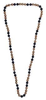 14k Yellow Gold and Black Bead Necklace
