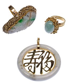14k Yellow Gold, Sterling Silver and Jadeite Jade Jewelry Assortment