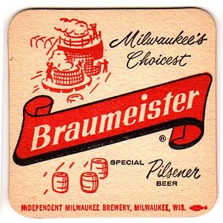 1960 Braumeister Special Pilsener Beer 3 3/4 inch coaster WI-IND-8