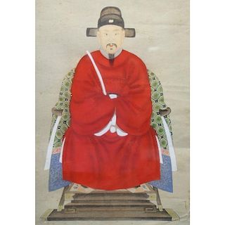 Antique Chinese Mixed Media Painting of Emperor