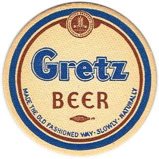 1938 Gretz Beer 3 3/4 inch coaster PA-GRETZ-5