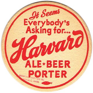 1940 Harvard Beer/Ale/Porter 4 1/4 inch coaster MA-HARV-8
