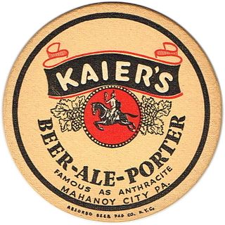 1946 Kaier's Beer-Ale-Porter 4 1/4 inch coaster PA-KAIE-4