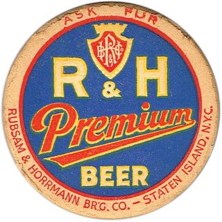 1938 R&H Premium Beer 4 1/4 inch coaster NY-R&H-6