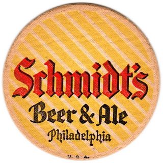 1937 Schmidt's Beer/Ale 4 1/4 inch coaster PA-SCHM-2