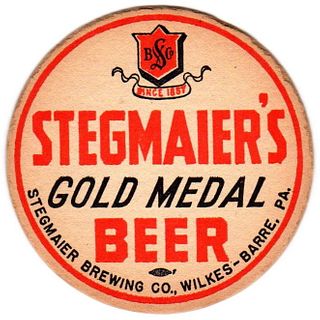 1937 Stegmaier's Gold Medal Beer 4 1/4 inch coaster PA-STEG-2