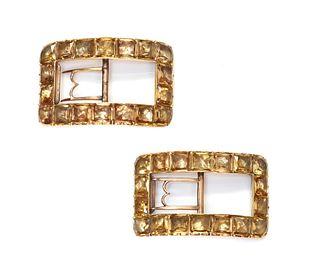 A pair of George III gold mounted topaz shoe buckles, c.1790,