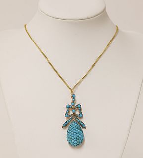 A Victorian gold turquoise pendant,