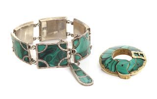 A Victorian silver malachite bracelet,