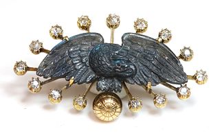 A late Victorian carved labradorite and diamond brooch, c.1890,