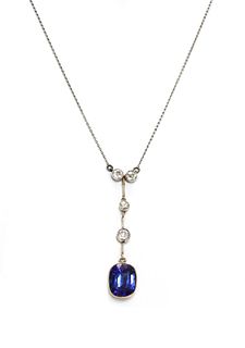 An Edwardian synthetic sapphire and diamond 'Edna May' pendant, c.1910,