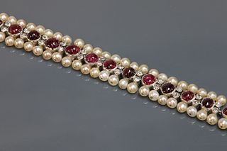 A ruby, diamond and pearl bracelet,