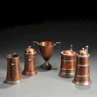 Five Copper Yachting Trophies