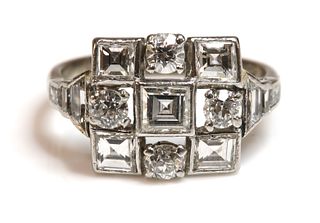 An Art Deco diamond set square cluster ring,
