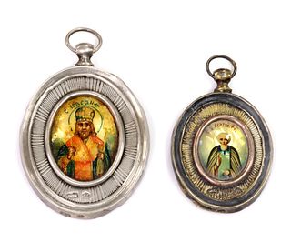 Two Russian silver icon pendants,