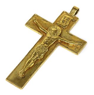 A silver gilt Russian crucifix or pectoral crucifix,