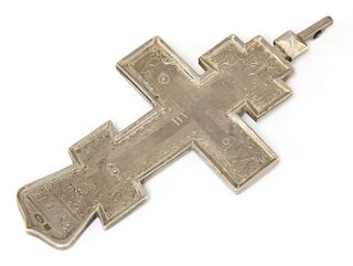 A silver Russian orthodox flat section cross, c.1900,