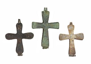 A Byzantine bronze enkolpion reliquary cross pendant, c.10th-12th century,