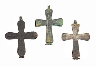 A Byzantine bronze enkolpion reliquary cross pendant, c.10th-12th century,