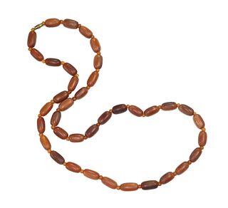 A single row uniform barrel shaped buffalo horn bead necklace, c.1930,