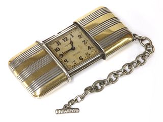 An Art Deco sterling silver and gold Movado mechanical purse watch,