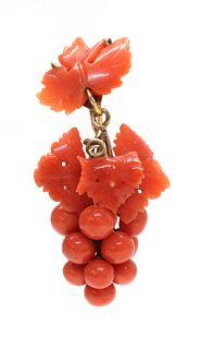 A Victorian carved coral grape and vine single drop earring,