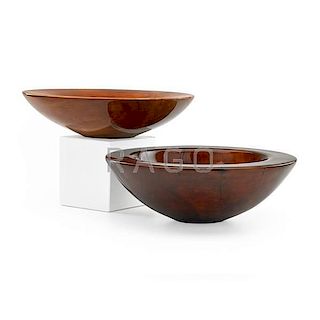 PHILIP MOULTHROP Two turned wood low bowls