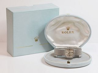 A ladies' 18ct white gold diamond set Rolex 'Orchid' mechanical bracelet watch,