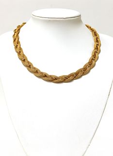 An Italian three row plaited mesh link necklace, c.1960,