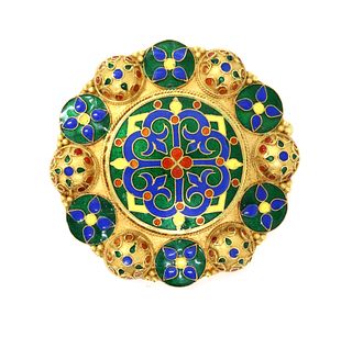 A gold and enamel shield form brooch, by Ilias Lalaounis,