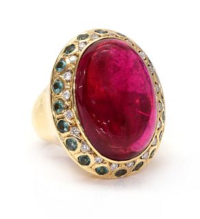 A Continental gold tourmaline and diamond ring,