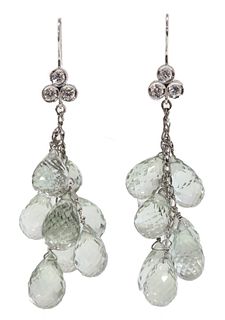 A pair of prasiolite and diamond drop earrings,
