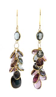 A pair of vari-coloured spinel drop earrings,