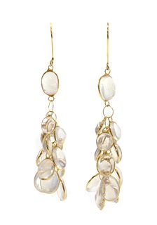 A pair of moonstone drop earrings,