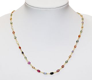 A vari-coloured sapphire rivière necklace,