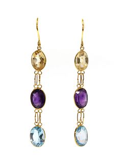 A pair of assorted gemstone drop earrings,