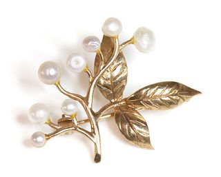 A 9ct gold pearl spray brooch, by Cropp and Farr,