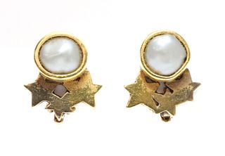 A pair of gold cultured freshwater pearl earrings, by Clare Murray,