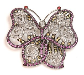 A Continental sapphire and diamond butterfly brooch/pendant,