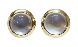 A pair of gold single stone moonstone earrings,