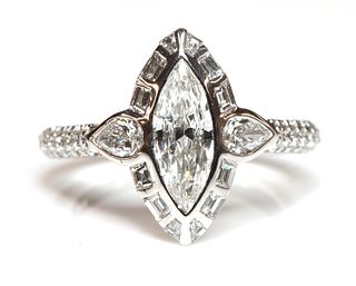 A platinum marquise diamond cluster ring,