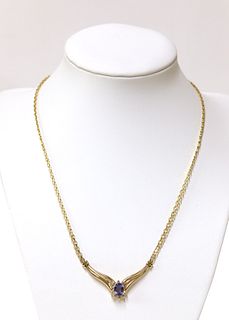 An Italian tanzanite and diamond cluster wishbone necklace,
