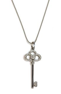 An 18ct white gold diamond set 'Crown Key' pendant, by Tiffany & Co.,