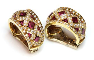 A pair of 18ct gold ruby and diamond ear cuffs, by Rodney H Rayner, c.1980,