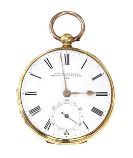 An 18ct gold key wound open faced pocket watch,