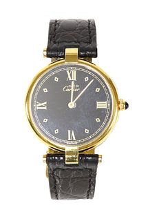 A gentlemen's Vermeil Must de Cartier quartz strap watch,