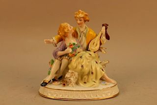 Antique Porcelain Romantic Colonial Couple
