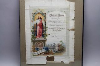 Antique Framed Baptism Certificate