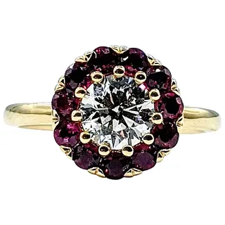 Romantic Diamond & Ruby Halo Engagement Ring