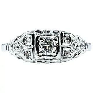 Art Deco Diamond & 18K White Gold Ring